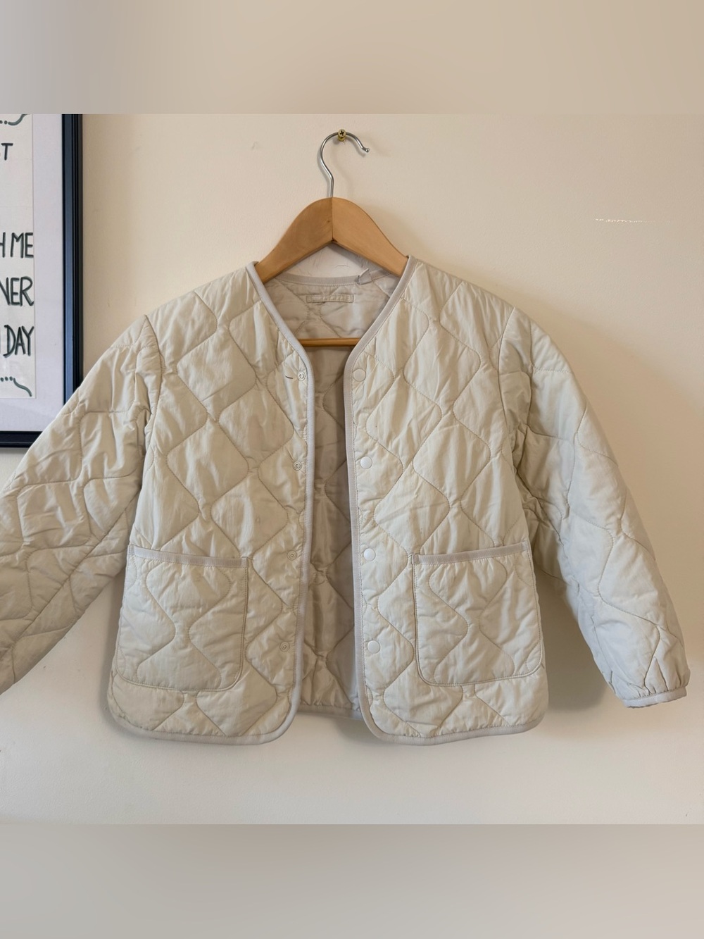 Uniqlo Cream Quilted lightweight Jacket - Neutral Tone Size 7-8
